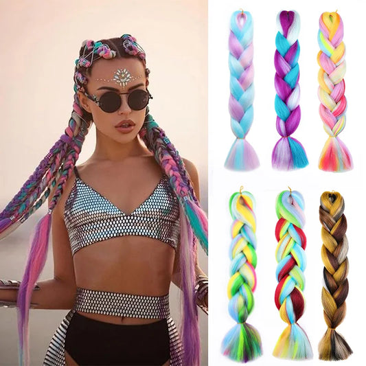 Jumbo Braiding Hair Rainbow Colors Extensions Fiber Mix Four Silky Colorful Twist Hair Extensions  Colored Synthetic Braids - Dragonbeast