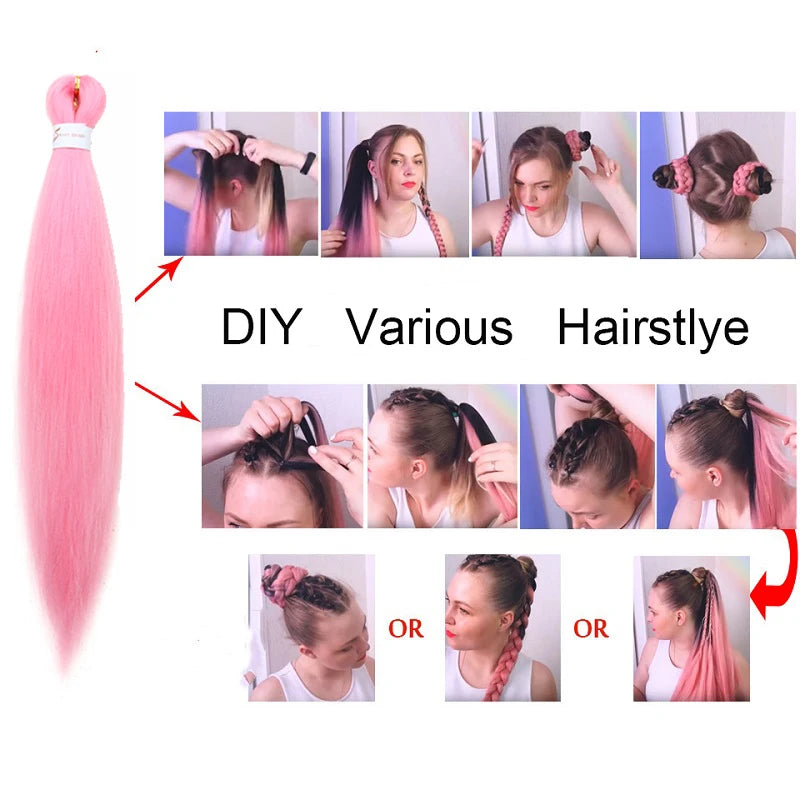 20Inch Synthetic Braid Hair Pre-stretched Hair Extensions for Afro Crochet Braids DIY Pink Twist Braiding Hairpiece for Women