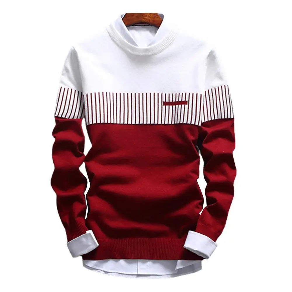 Fashion Men striped Sweater pullover Color Block Patchwork O Neck Long Sleeve Knitted Sweater Top Blouse For Warm Men's Clothing - Dragonbeast