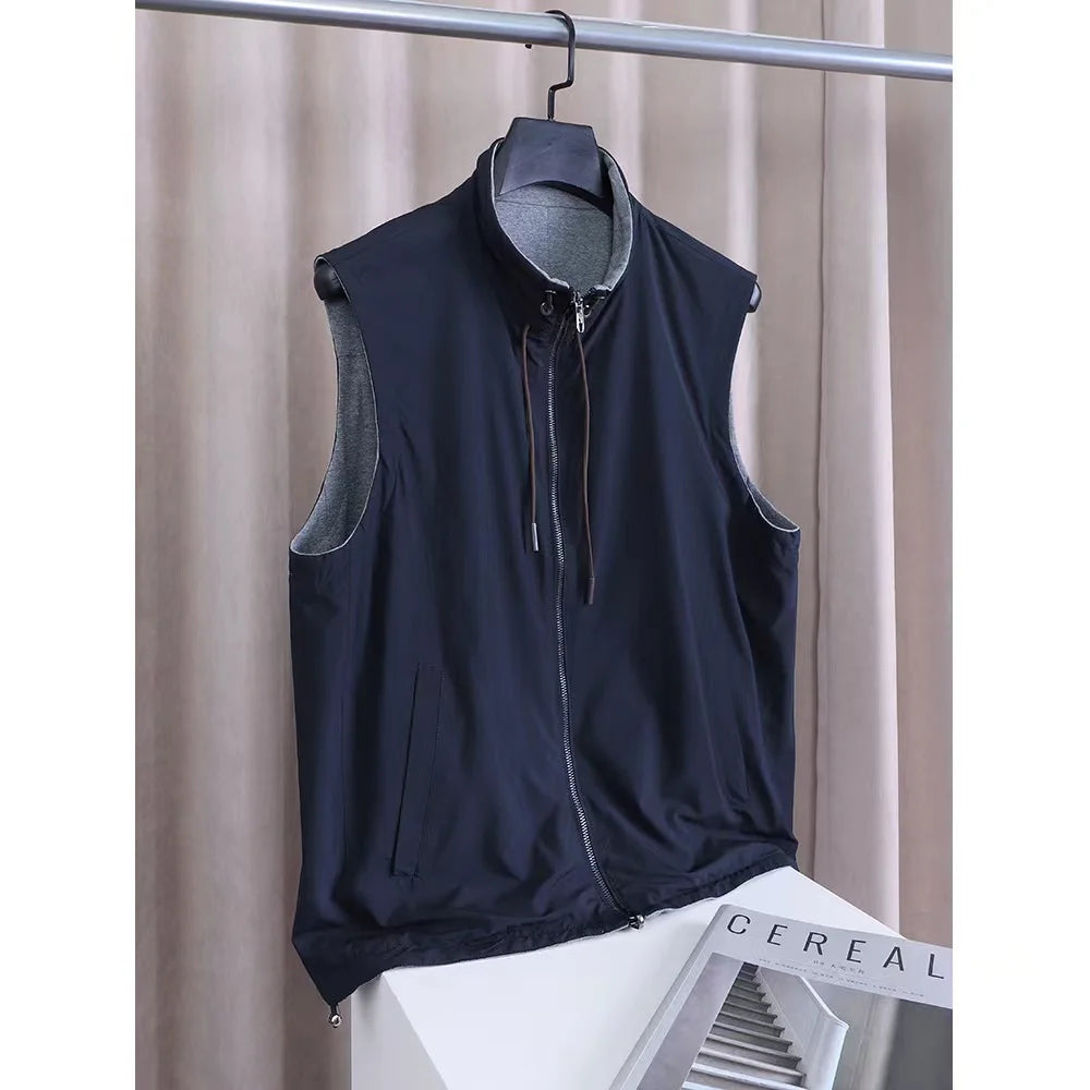 Chinese Brand High-end men's reversible vest outdoor vest stand up collar waterproof top for men