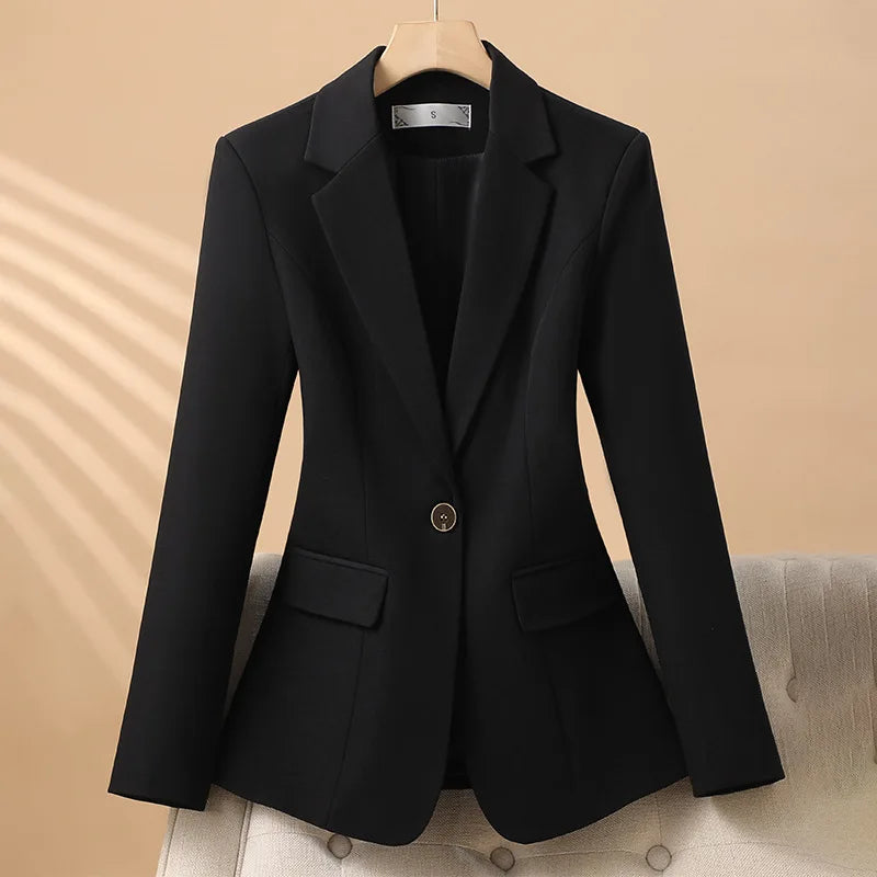 Women Blazer Casual Single Button Long Sleeve Red Black White Slim Suit Ladies Office Coat Fashion New Winter Autumn Jacket 2024