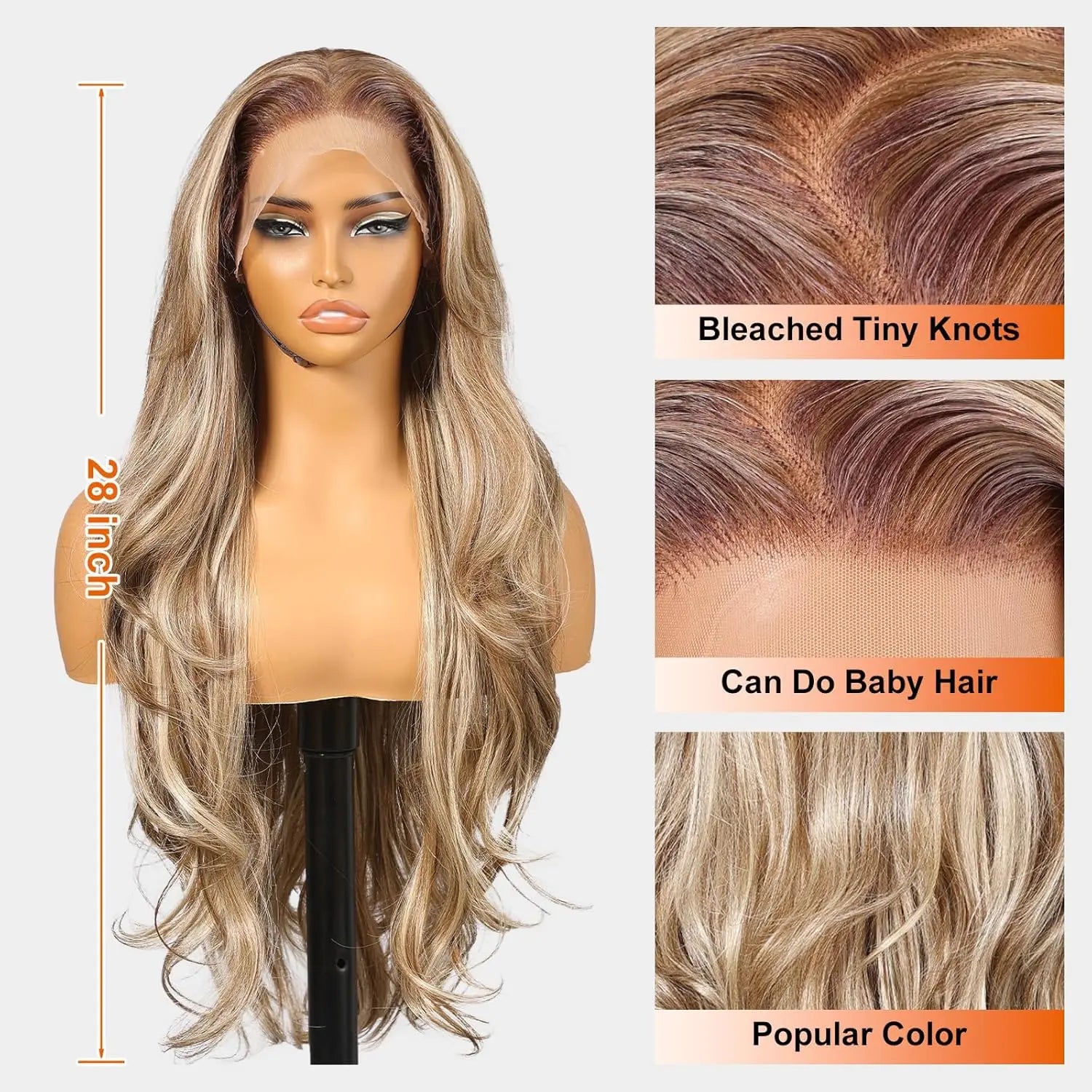 DWY Ash Brown Highlight Synthetic Lace Front Wig 13×6 Body Wave Pre Plucked Lace Wig for Women Wear and Go 28inch Wigs for Daily - Dragonbeast