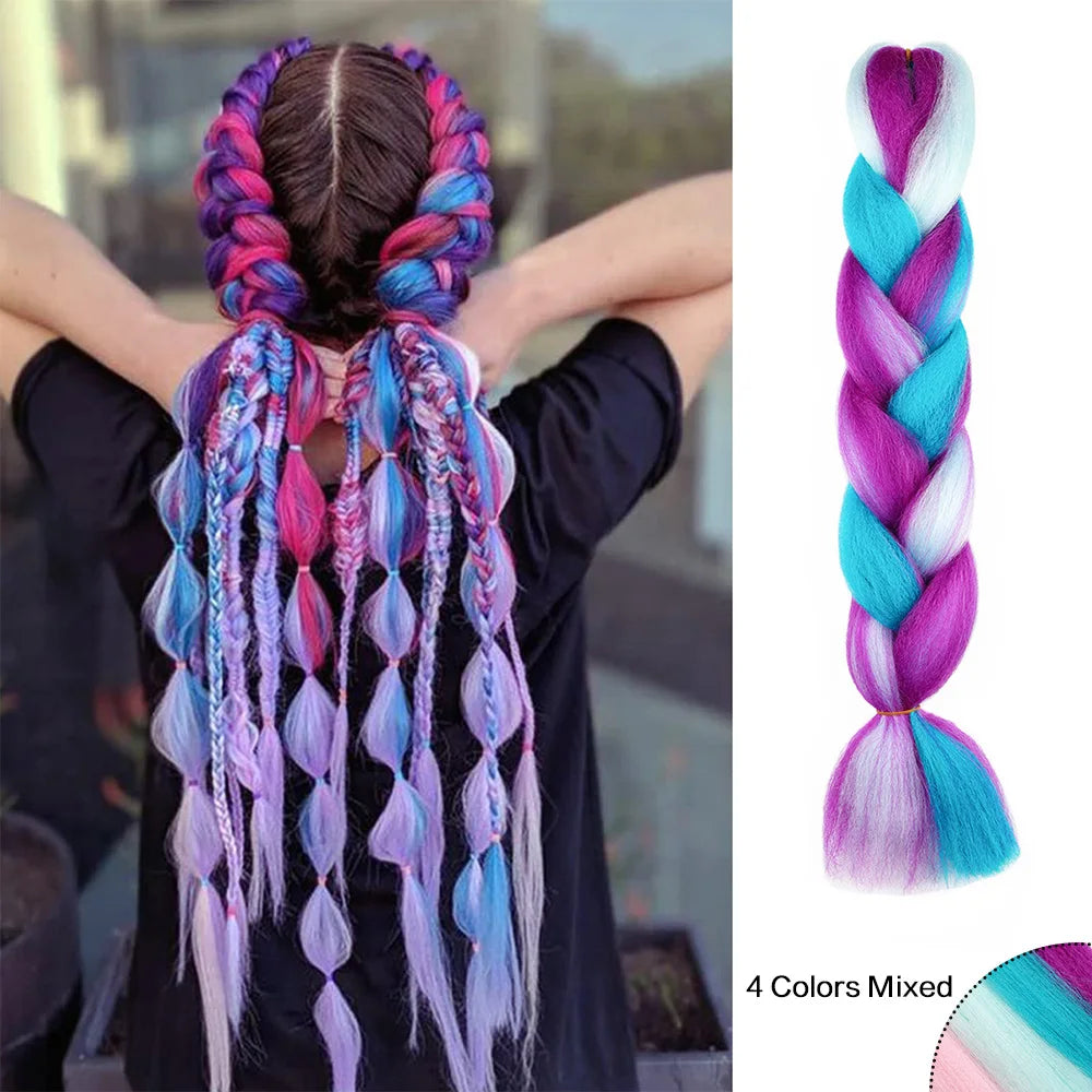 Jumbo Braiding Hair Rainbow Colors Extensions Fiber Mix Four Silky Colorful Twist Hair Extensions  Colored Synthetic Braids - Dragonbeast