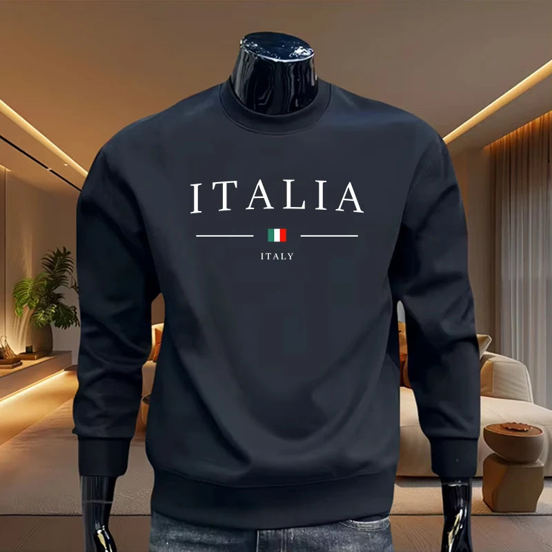 2025 Italy Fashion Printed Pullover for Men Spring Autumn Warm Soft Long Sleeved T-shirt Male Daily Casual Sports O-Neck Hoodies