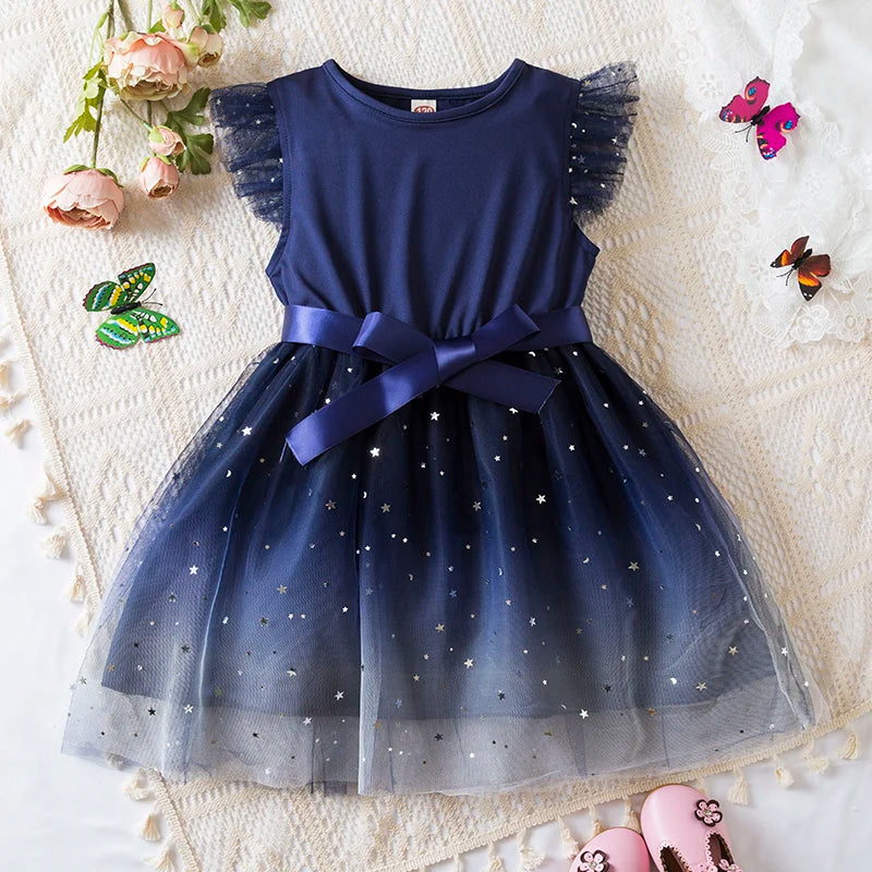 2024 New in Dress Solid Sequin Summer Dress 2 4 6 Years Kid's Princess Dress Fly Sleeve Elegant Cute Birthday Party Dress - Dragonbeast