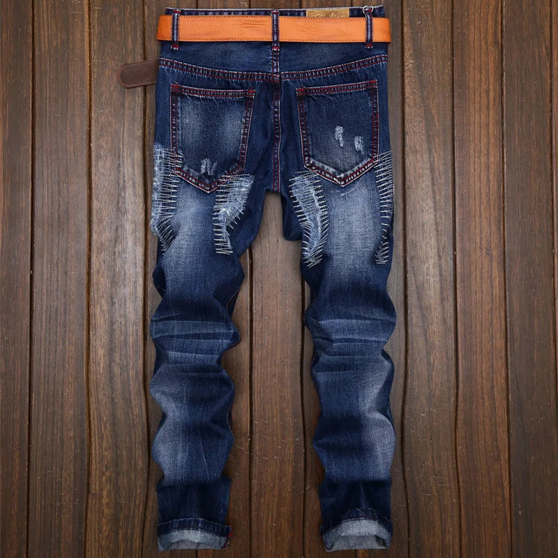 High Quality Straight Denim Brand Motorcycle Jeans Plus Size men's Jeans Ripped Jeans New Style