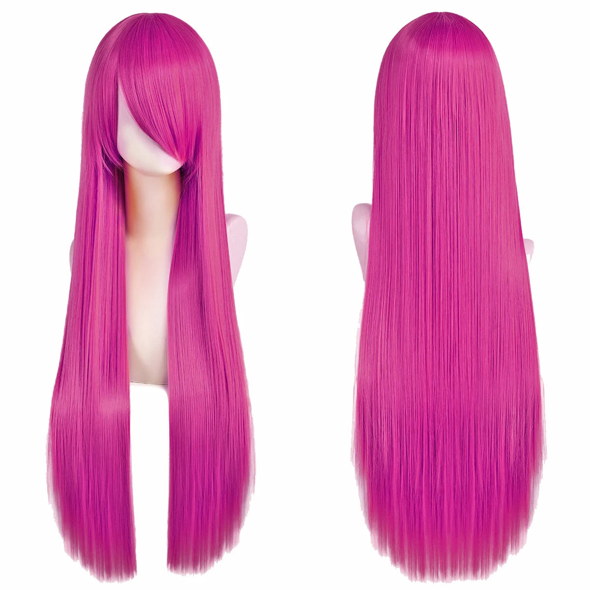 80cm Long Synthetic White Purple Cosplay Wigs Green Hair Straight Silver Wig Pink Hairpiece Lolita Wig with Bangs - Dragonbeast