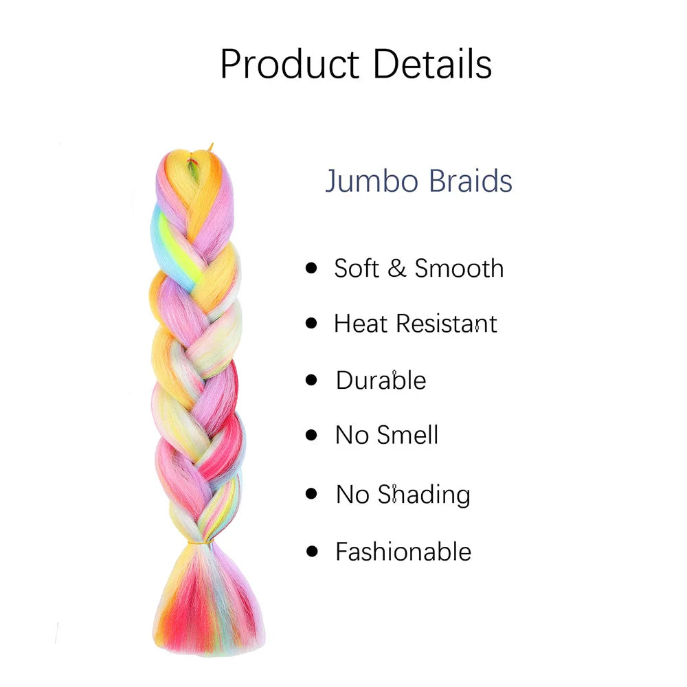 Jumbo Braiding Hair Rainbow Colors Extensions Fiber Mix Four Silky Colorful Twist Hair Extensions  Colored Synthetic Braids - Dragonbeast