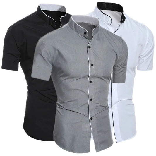 New men's solid color casual commuting short sleeved shirt - Dragonbeast