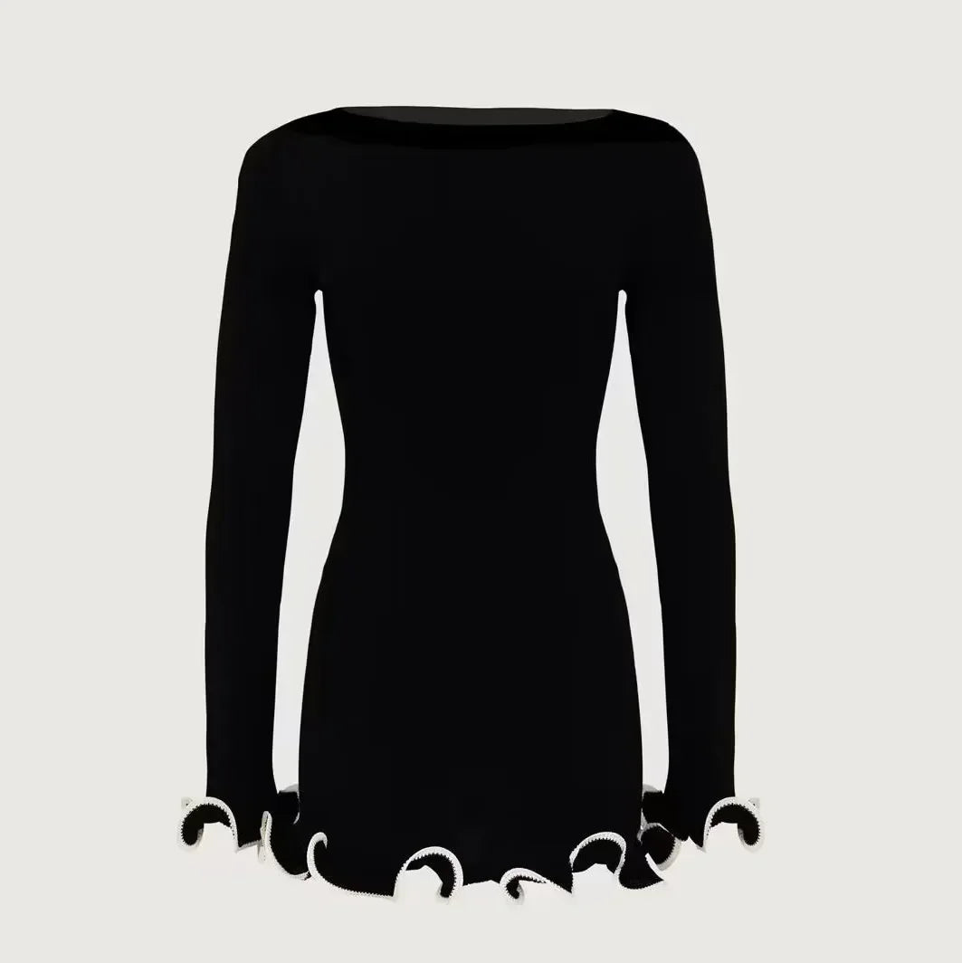 TARUXY Autumn New Knitted Mini Dress For Women Fungus Contrast Color Slim Sweater Dress Elegant Female Party Clothes Long Sleeve - Dragonbeast