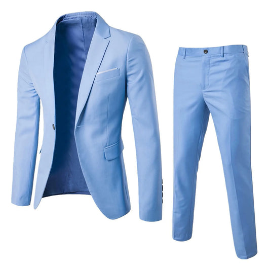 Suits Men Two Piece Sets Pant Set Blazer Turn Down Collar Full Sleeve Slim Fit Tight Waist Coat Long Pants Solid Wedding