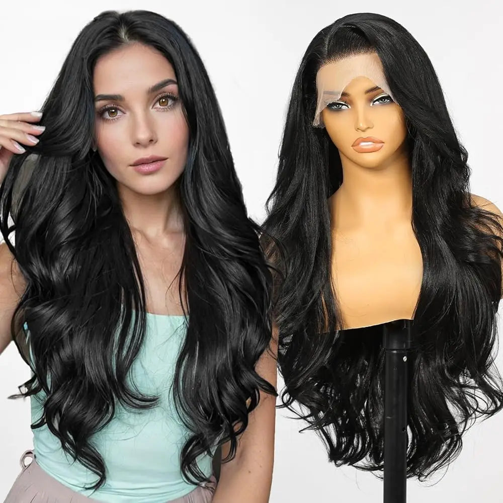 DWY Ash Brown Highlight Synthetic Lace Front Wig 13×6 Body Wave Pre Plucked Lace Wig for Women Wear and Go 28inch Wigs for Daily - Dragonbeast