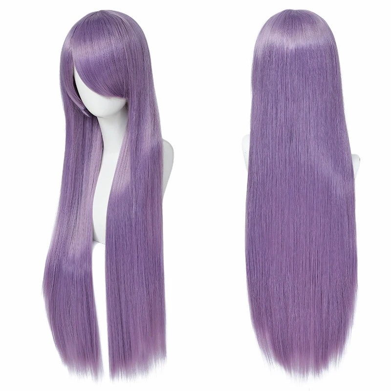 80cm Long Synthetic White Purple Cosplay Wigs Green Hair Straight Silver Wig Pink Hairpiece Lolita Wig with Bangs - Dragonbeast