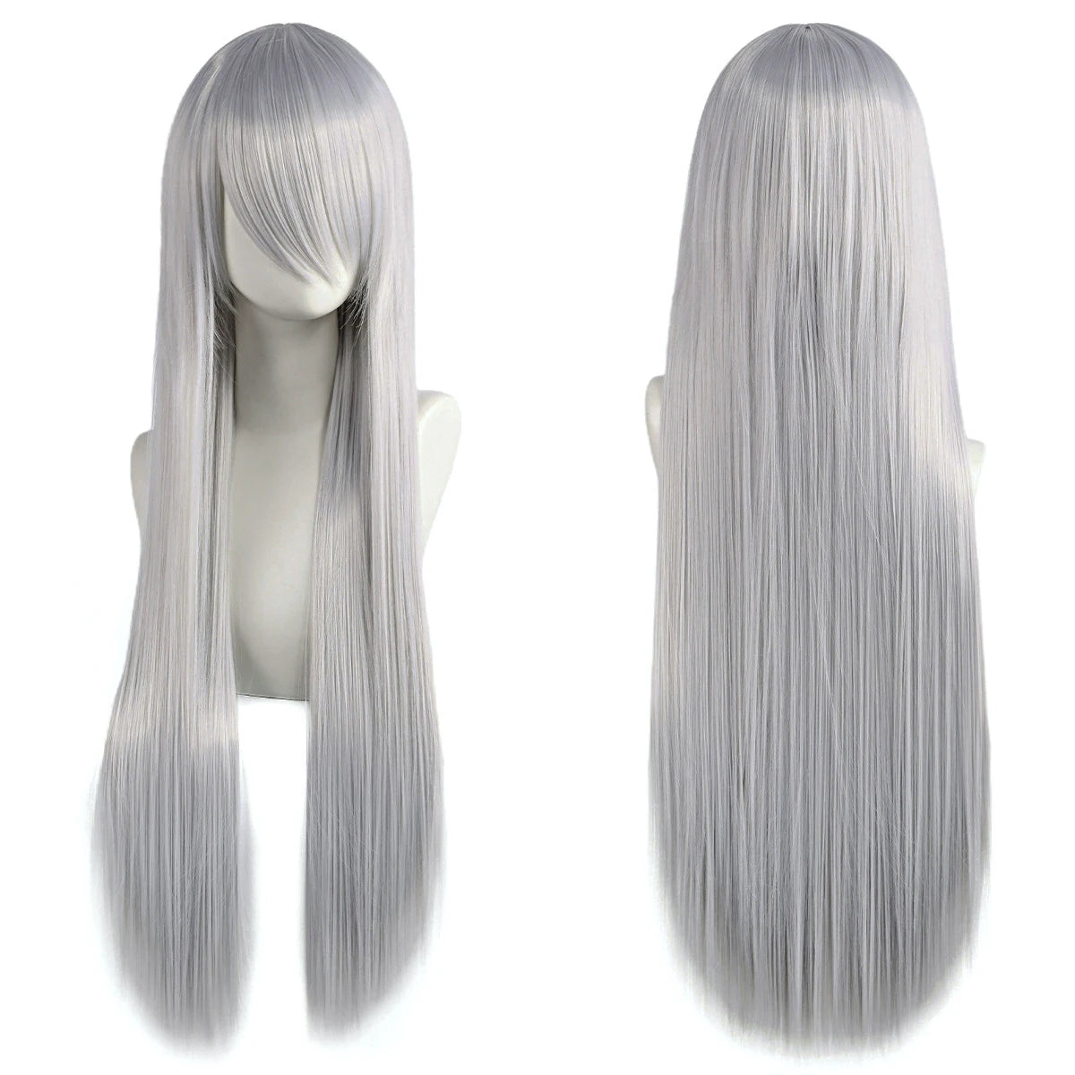 80cm Long Synthetic White Purple Cosplay Wigs Green Hair Straight Silver Wig Pink Hairpiece Lolita Wig with Bangs - Dragonbeast