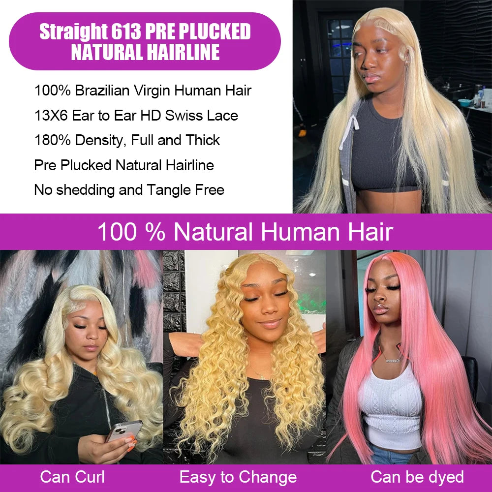 613 Deep Wave Frontal Wig 13x6 HD Water Wave Lace Front Wig 30 40 Inch Honey Blond 13x4 Blonde Lace Front Curly Human Hair Wigs - Dragonbeast