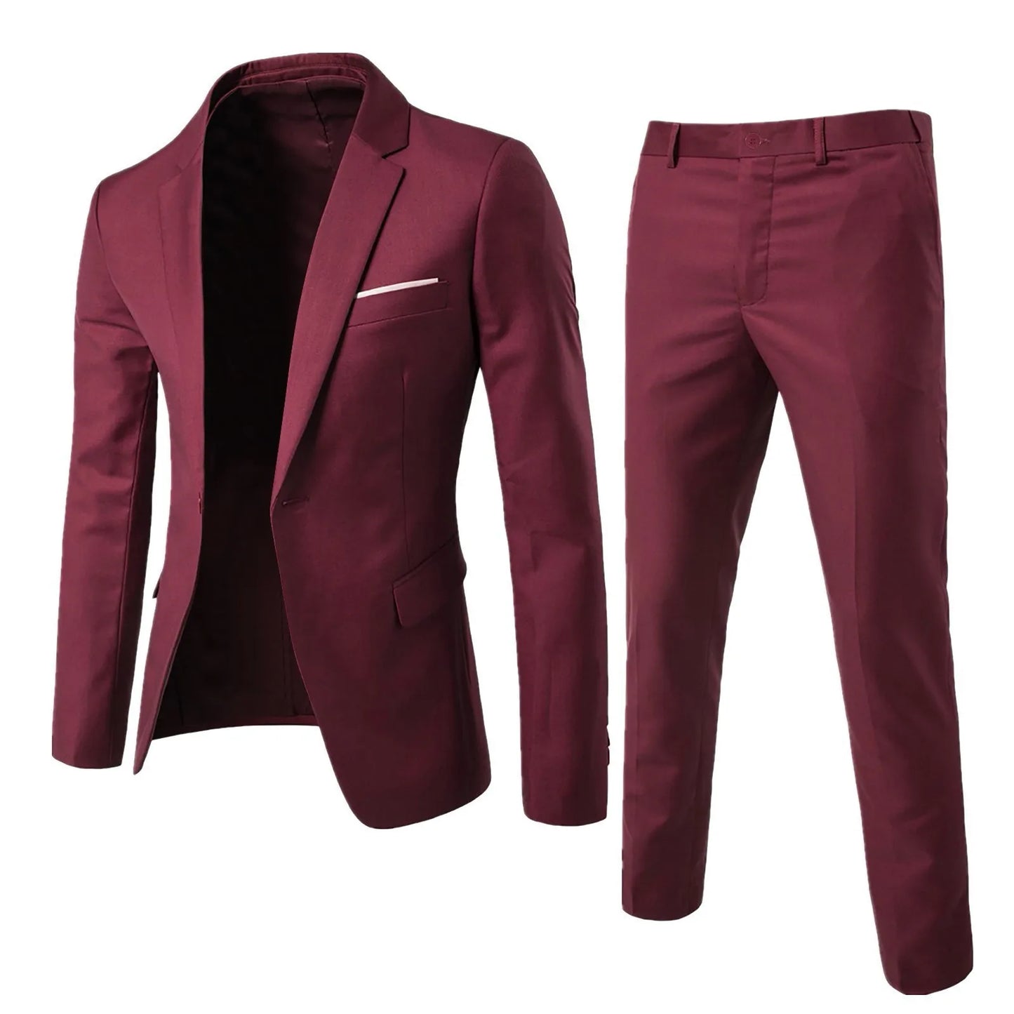 Suits Men Two Piece Sets Pant Set Blazer Turn Down Collar Full Sleeve Slim Fit Tight Waist Coat Long Pants Solid Wedding