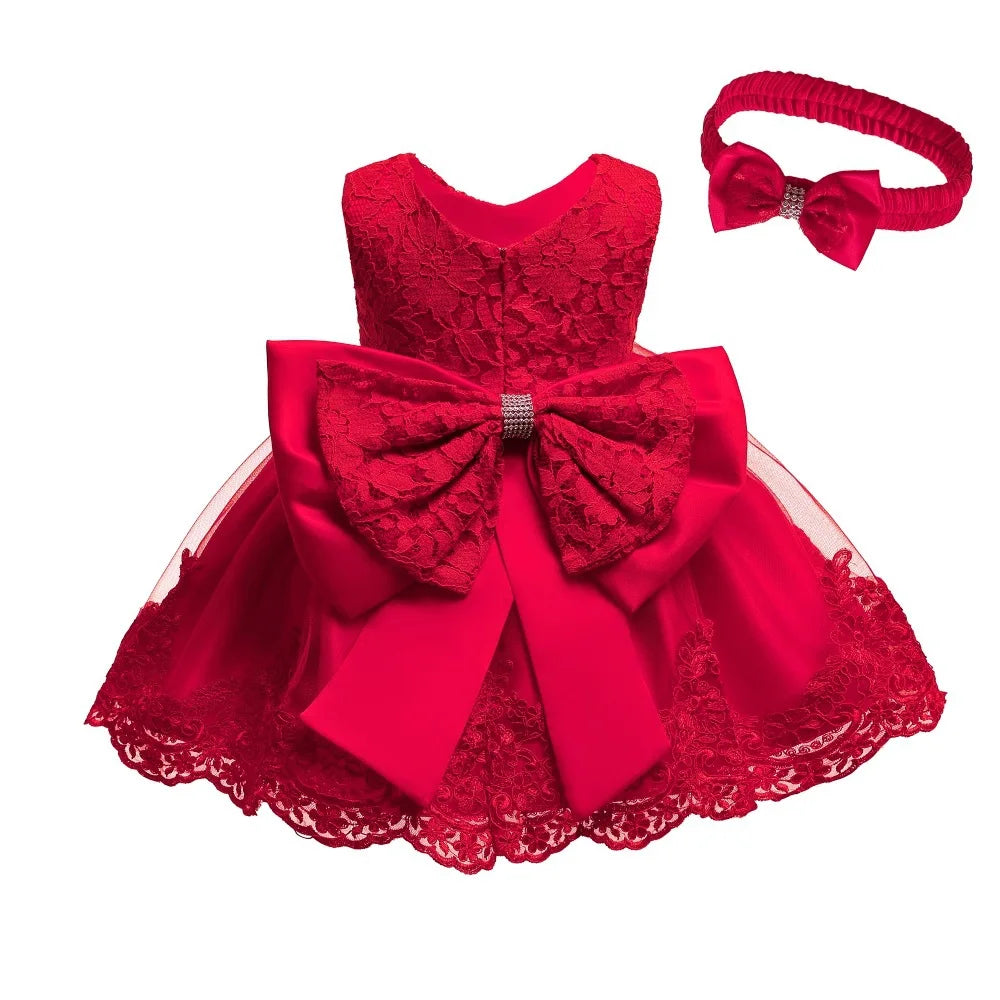 Baby Girls Party Dress for 1-5 Yrs Sleeveless Lace Cute Newborn Infant Birthday Baptism Vestidos Red Christmas Dress for Girls - Dragonbeast