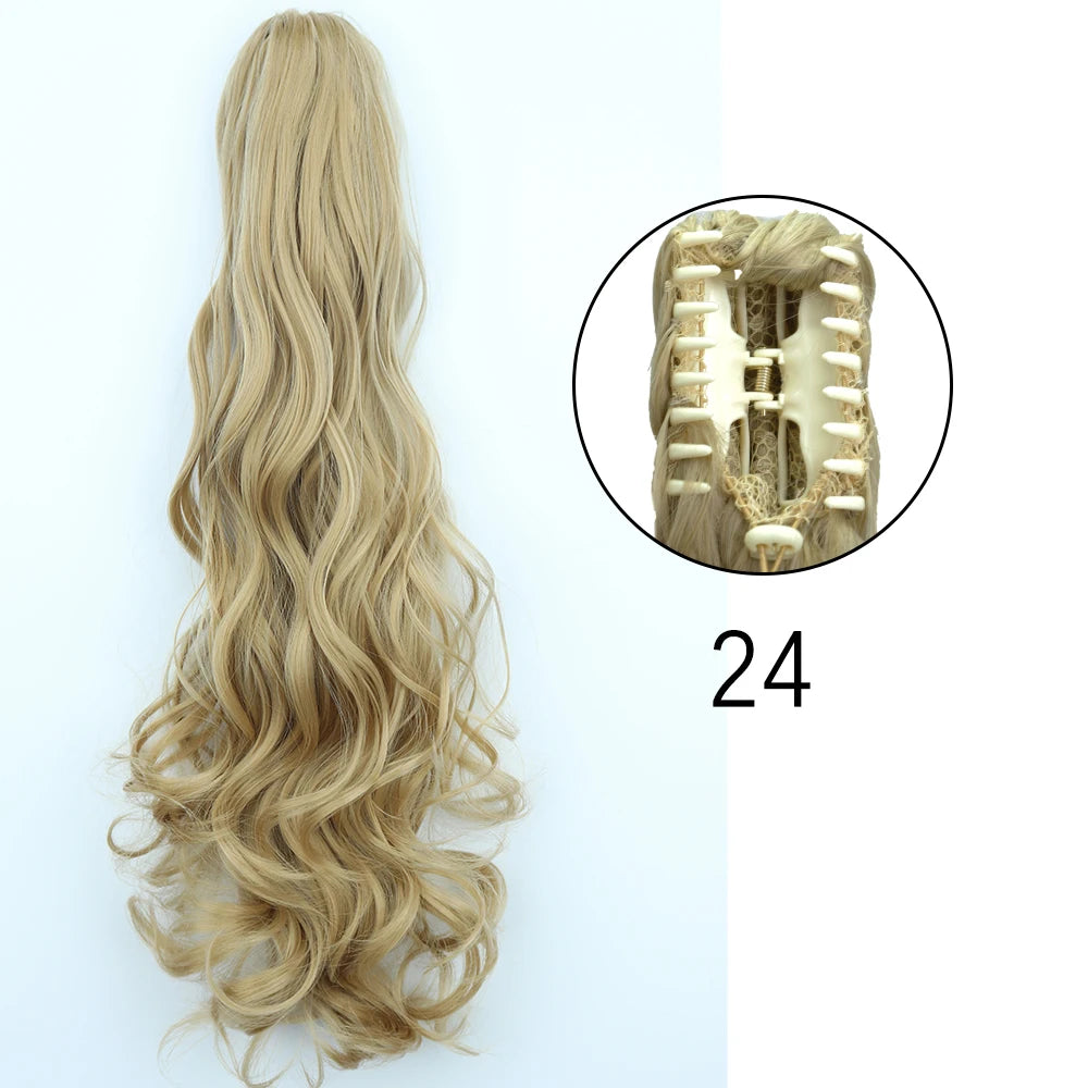 Synthetic Long Straight Claw Clip On Ponytail Hair Extensions 24Inch Heat Resistant Pony Tail Hair piece For Women Daily Party - Dragonbeast