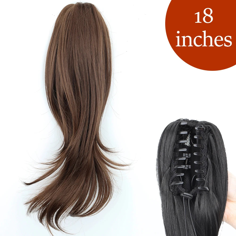 Synthetic Long Straight Claw Clip On Ponytail Hair Extensions 24Inch Heat Resistant Pony Tail Hair piece For Women Daily Party - Dragonbeast