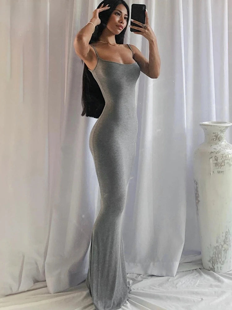 Women Backless Sexy Maxi Dress 2022 Spring Satin Slip Sleeveless Slim Party Concise платье Female Bodycon Dress Elegant Clothing - Dragonbeast