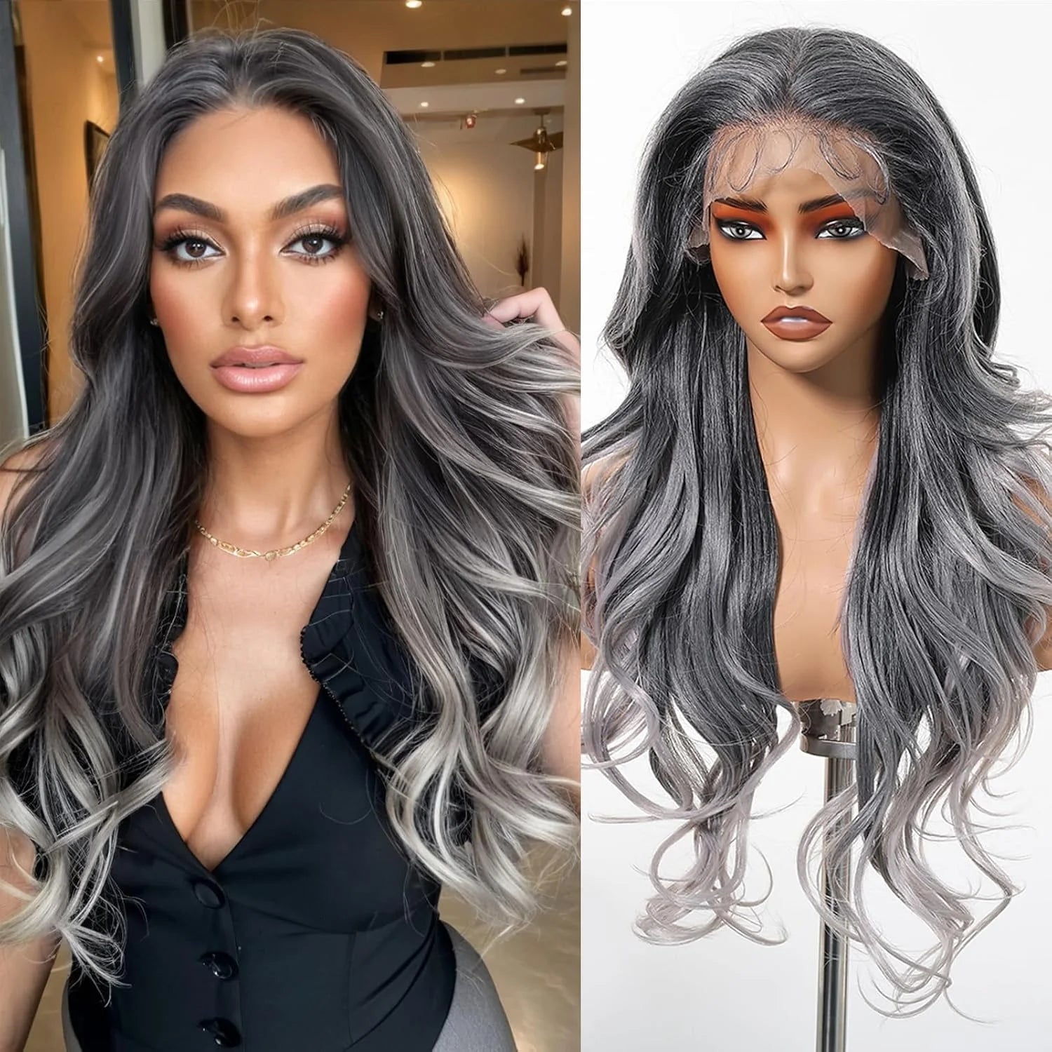 DWY Ash Brown Highlight Synthetic Lace Front Wig 13×6 Body Wave Pre Plucked Lace Wig for Women Wear and Go 28inch Wigs for Daily - Dragonbeast