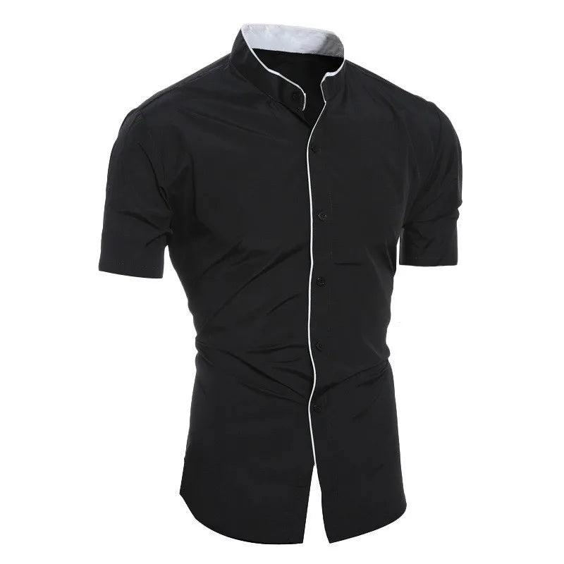 New men's solid color casual commuting short sleeved shirt - Dragonbeast