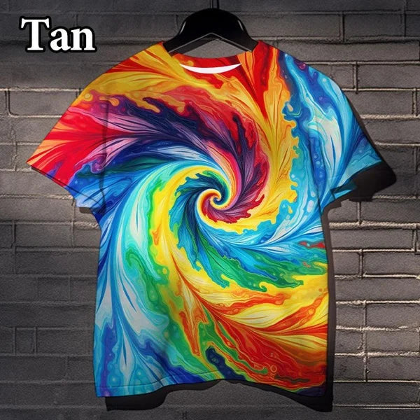 Fun Rainbow 3D Printed Tie-dye Pattern T-shirt Street Dizzy Colorful Men's and Women's Casual Tops XS-5XL - Dragonbeast