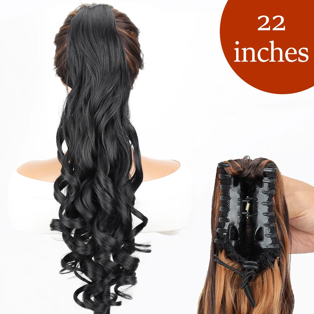 Synthetic Long Straight Claw Clip On Ponytail Hair Extensions 24Inch Heat Resistant Pony Tail Hair piece For Women Daily Party - Dragonbeast