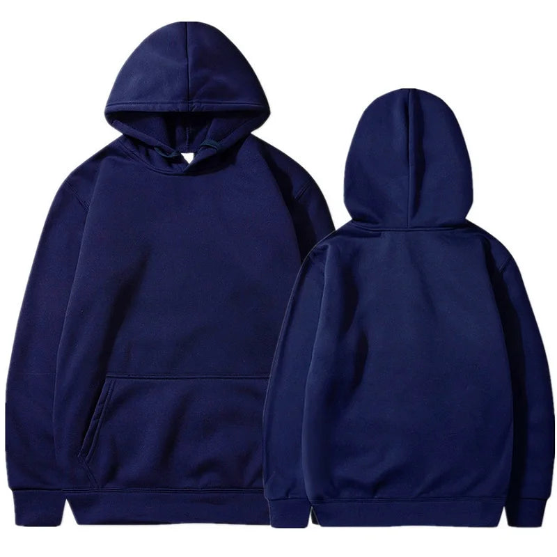 Men women navy blue Hoodies Autumn Long Sleeve Pullover Tops Casual Pocket Hoodies Unisex Outer Loose Sport Wear