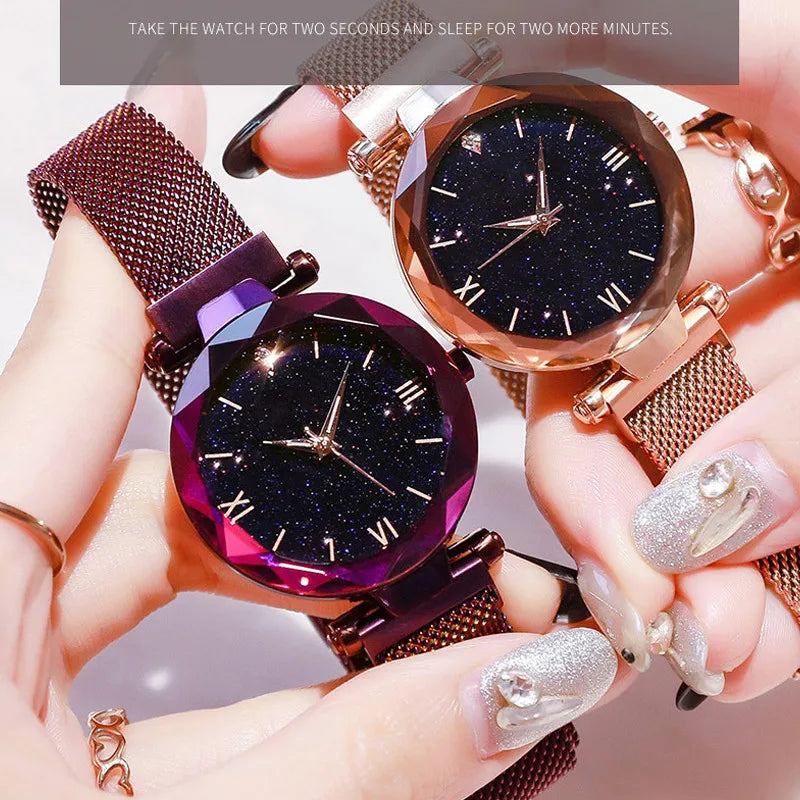 Womens Fashion Starry Sky Watches Magnet Buckle Mesh Belt Diamond Quartz Watch Women Dress Clock - Dragonbeast