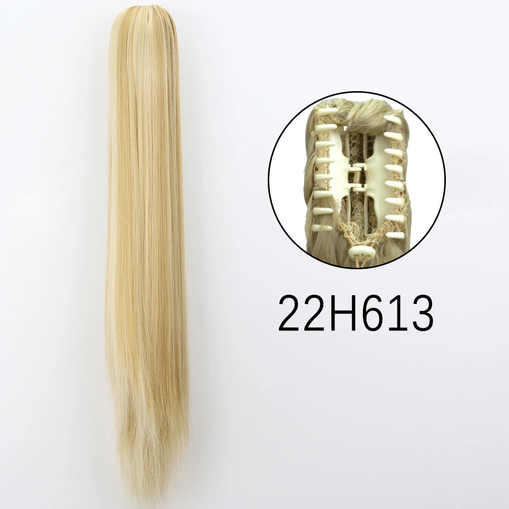 Synthetic Long Straight Claw Clip On Ponytail Hair Extensions 24Inch Heat Resistant Pony Tail Hair piece For Women Daily Party - Dragonbeast