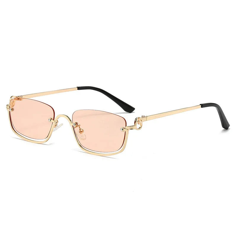 Fashion Small Square Women's Sunglasses Luxury Brand Metal Half Frame Sunglasses Woman Trend 2024 Vintage Black Pink Shades - Dragonbeast