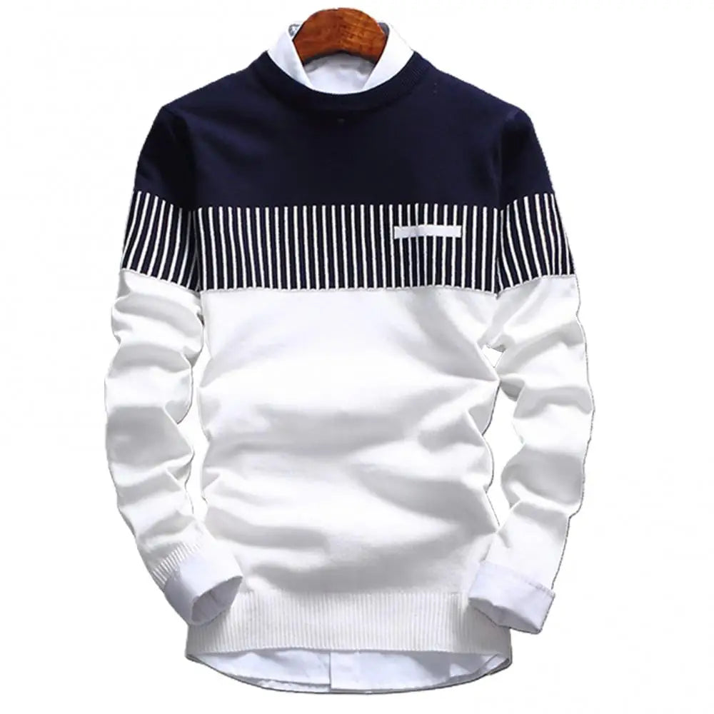 Fashion Men striped Sweater pullover Color Block Patchwork O Neck Long Sleeve Knitted Sweater Top Blouse For Warm Men's Clothing - Dragonbeast