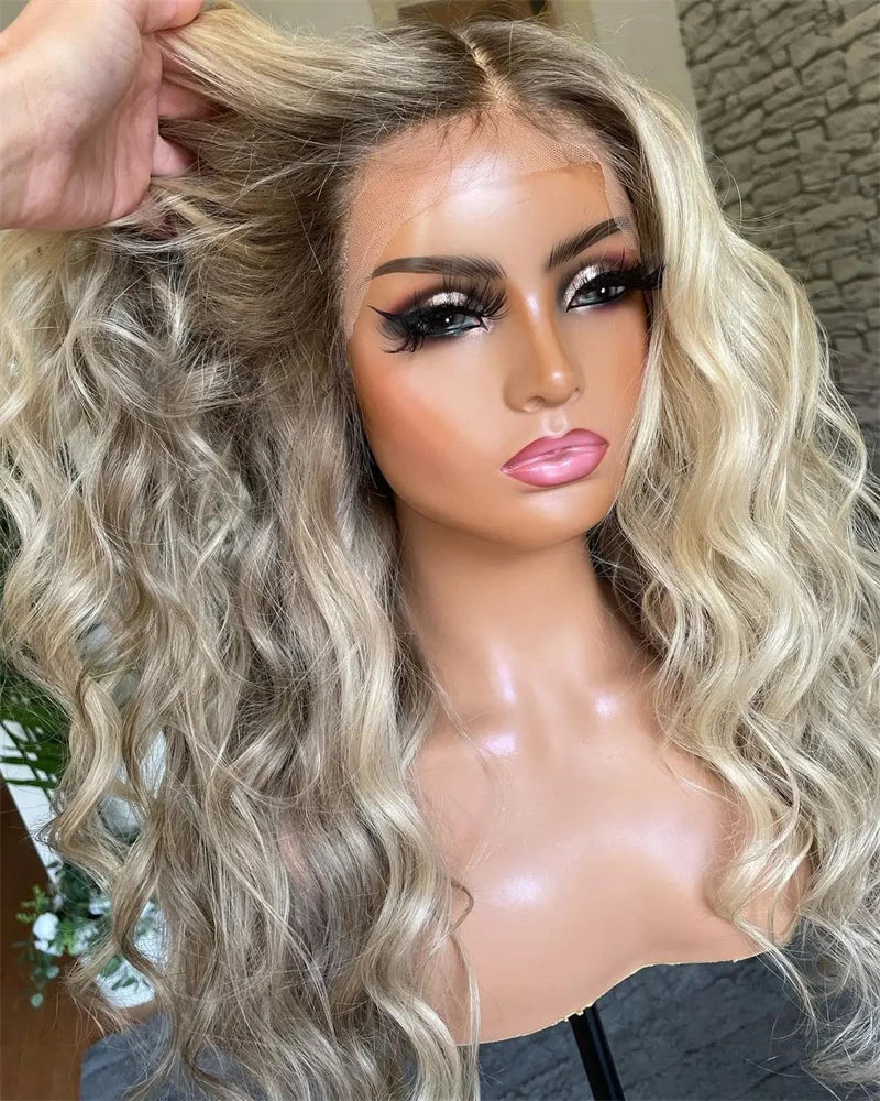 Long Women Wig Cosplay Party Lace Frontal Wigs Loose Kinky Curly Wigs Glueless 13x4 Ash Blonde Colored Daily Use for Woman