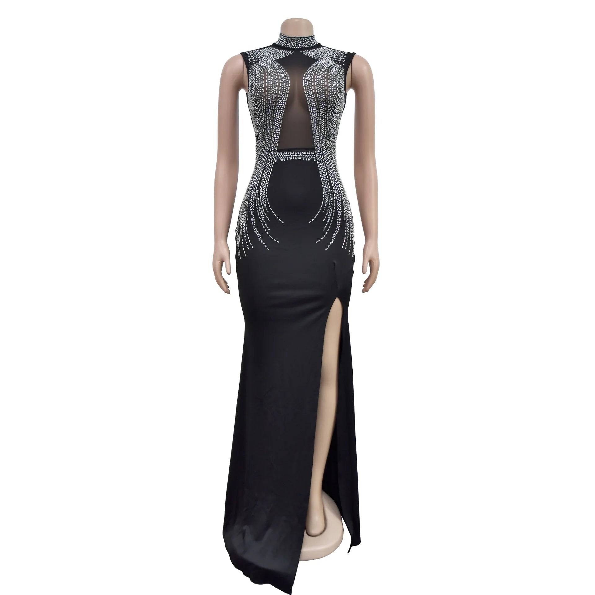 iDress Luxury Woman Evening Party Dress Celebrities Outfits Gown Elegant Mesh Patchwork Rhinestone Birthday Dresses Clubwear - Dragonbeast