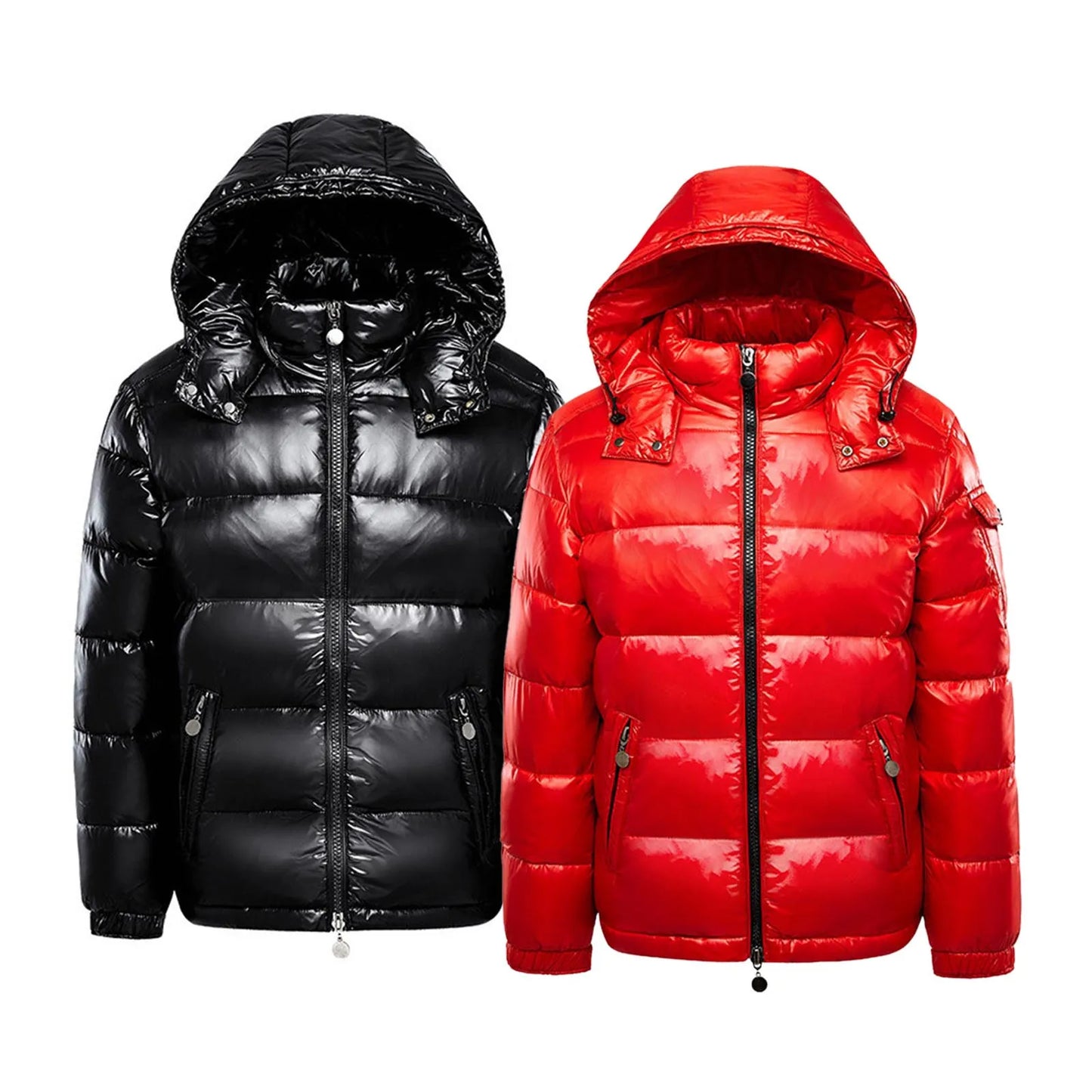 Men's Winter Waterproof Bright Face Hooded Jackets Solid Color Warm Thicekn Zipper Parkas Plus Size Loose Cotton-Padded Clothes