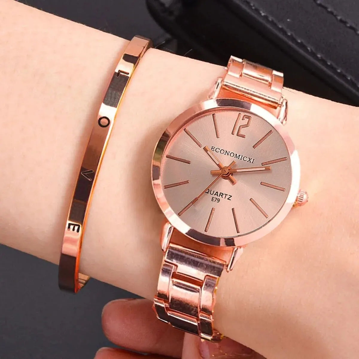 2pcs Set Watch Luxury Women Simple Dial Hollow Strap Fashion Gold Bracelet Quartz Wristwatch Student Ladies Watches Reloj Mujer - Dragonbeast