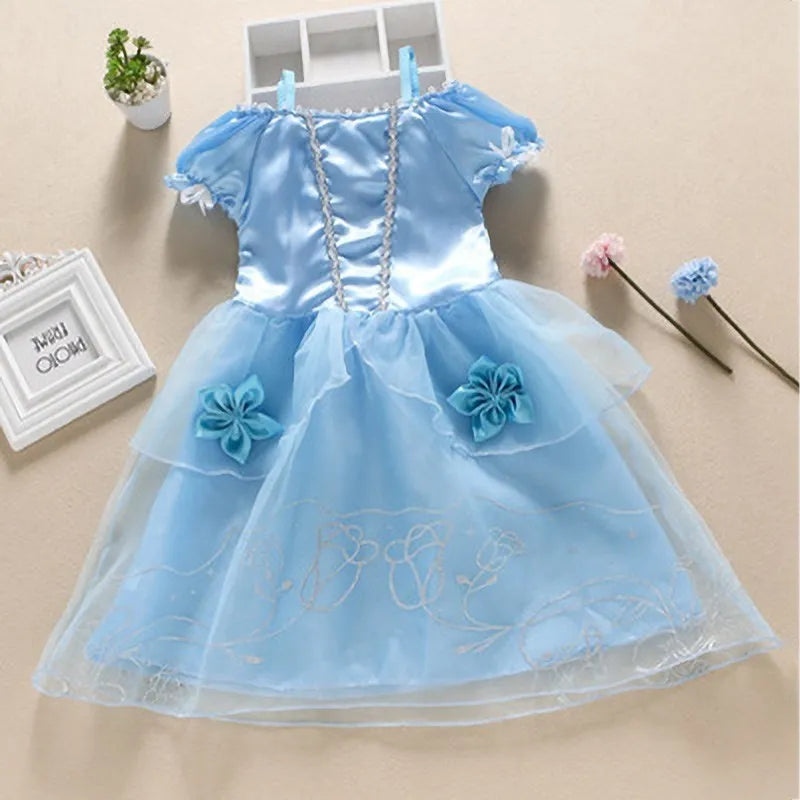 Girls Princess Dress Kids Cinderella Snow White Aurora Sofia Rapunzel Cinderella Halloween Costume Children Birthday Party Dress - Dragonbeast