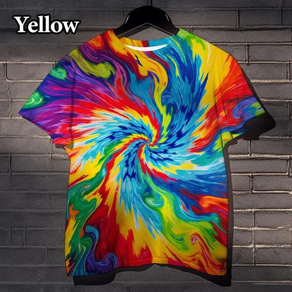 Fun Rainbow 3D Printed Tie-dye Pattern T-shirt Street Dizzy Colorful Men's and Women's Casual Tops XS-5XL - Dragonbeast