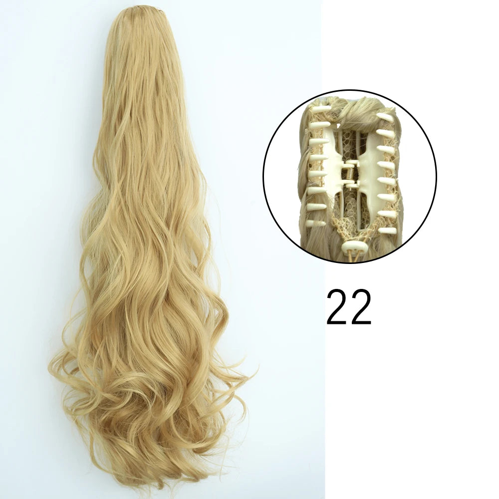 Synthetic Long Straight Claw Clip On Ponytail Hair Extensions 24Inch Heat Resistant Pony Tail Hair piece For Women Daily Party - Dragonbeast