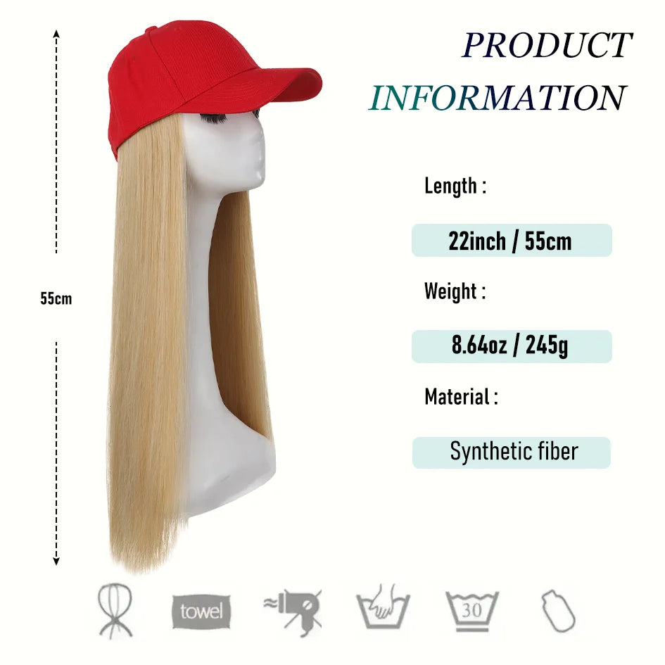 Hat Wigs-synthetic 22inch red baseball cap straight hair wig ducktail long straight hair wig hat extensions wigs christmas hat - Dragonbeast