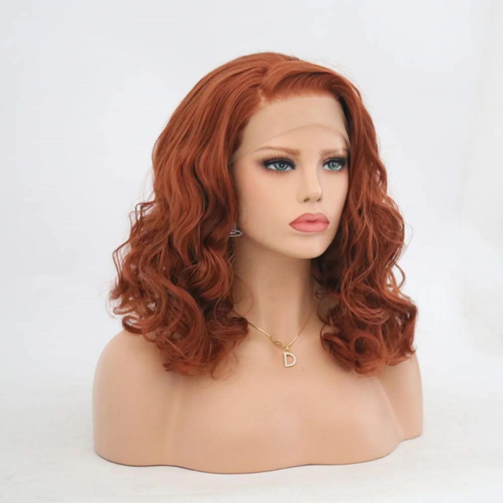 Copper Red Short Curly Wavy Bob Wig Synthetic Lace Front Wig Ginger Orange Auburn Colored Loose Wave 13x4 Frontal Wigs for Women - Dragonbeast