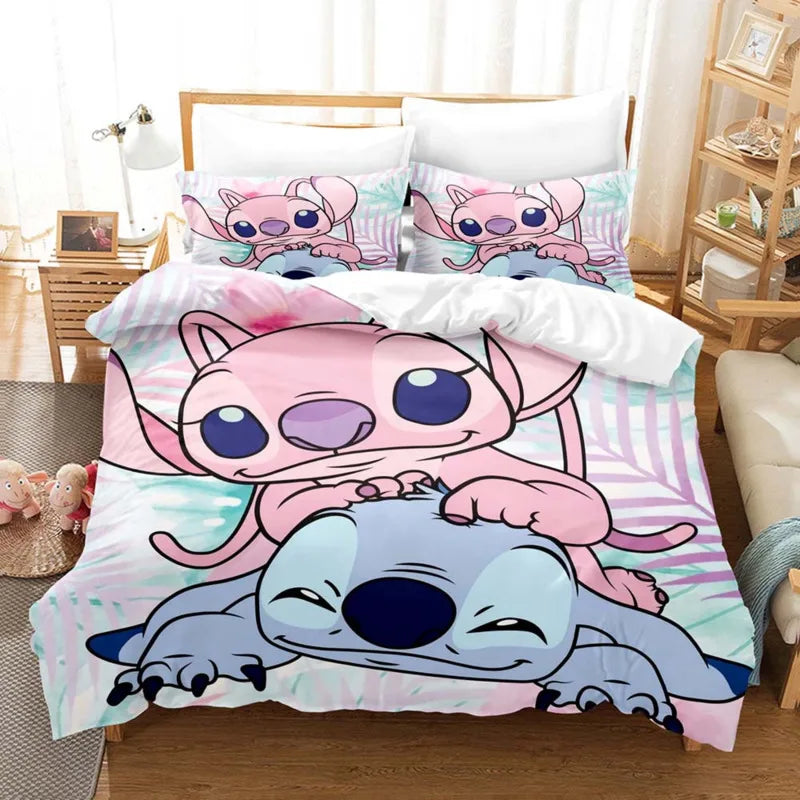 Cartoon Disney Stitch Angel Duvet Cover Set Stitch Post Quilt Cover Pillowcase Bedding Set Kids Adult Comfortable Set Twin King - Dragonbeast