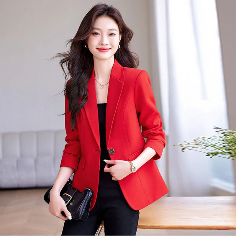 Women Blazer Casual Single Button Long Sleeve Red Black White Slim Suit Ladies Office Coat Fashion New Winter Autumn Jacket 2024