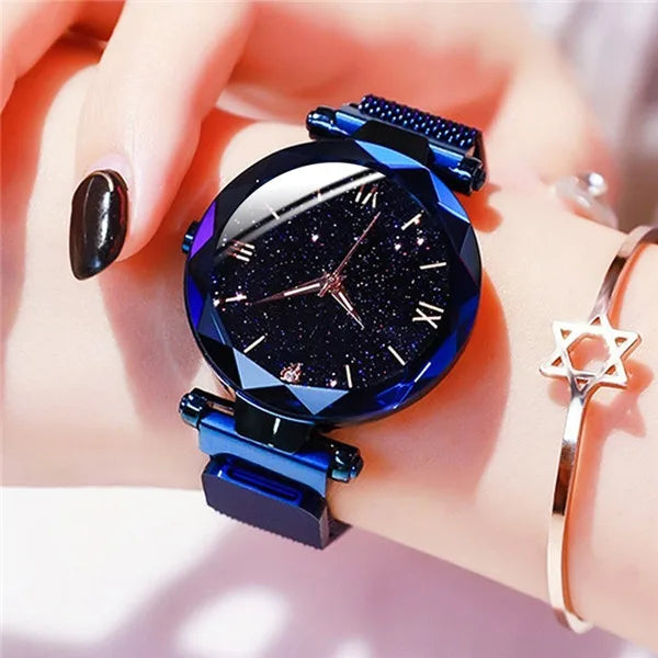 Womens Fashion Starry Sky Watches Magnet Buckle Mesh Belt Diamond Quartz Watch Women Dress Clock - Dragonbeast