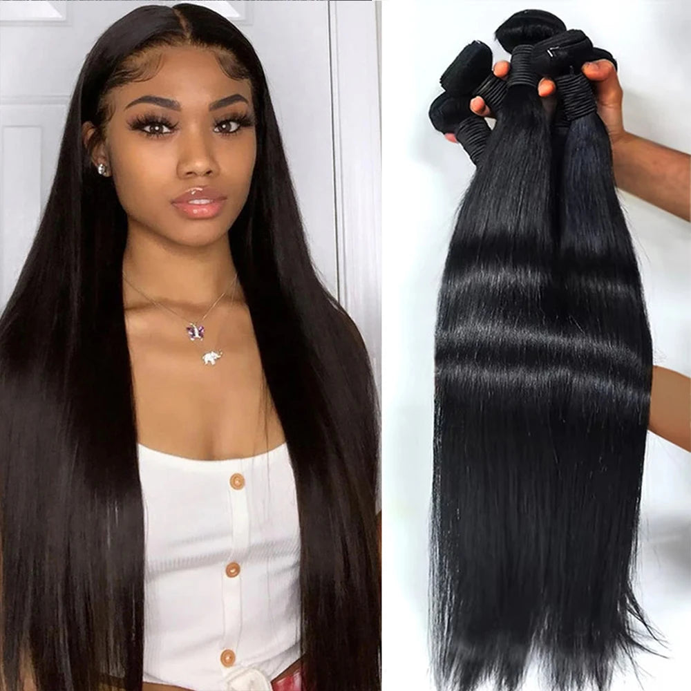 16A Brazilian Straight Human Hair Bundles Deal 100% Unprocessed Virgin Hair Extensions Promotion Cheap Weave 30 40Inch Bundles