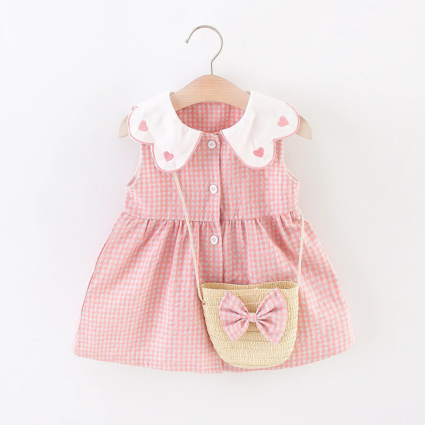 New Summer Baby Girls Dress Round Neck A-Line Dress Love Embroidery + Crossbody Bag Birthday Party Dress (0-3 Years Old Baby Gir - Dragonbeast