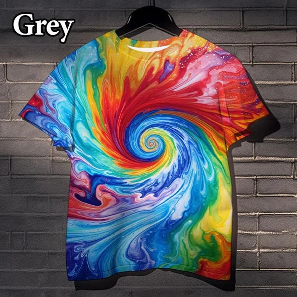 Fun Rainbow 3D Printed Tie-dye Pattern T-shirt Street Dizzy Colorful Men's and Women's Casual Tops XS-5XL - Dragonbeast