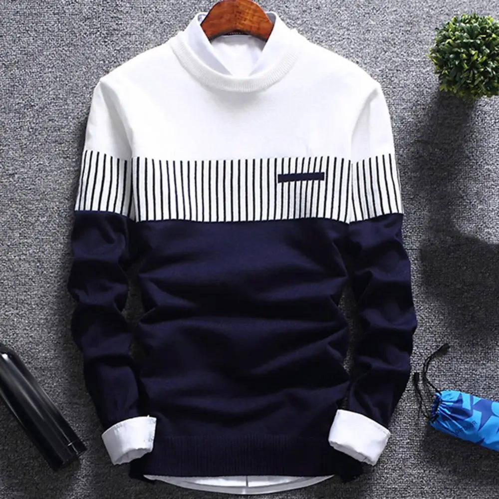 Fashion Men striped Sweater pullover Color Block Patchwork O Neck Long Sleeve Knitted Sweater Top Blouse For Warm Men's Clothing - Dragonbeast