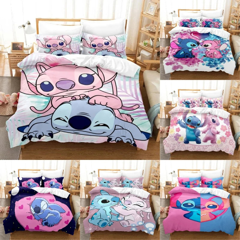 Cartoon Disney Stitch Angel Duvet Cover Set Stitch Post Quilt Cover Pillowcase Bedding Set Kids Adult Comfortable Set Twin King - Dragonbeast